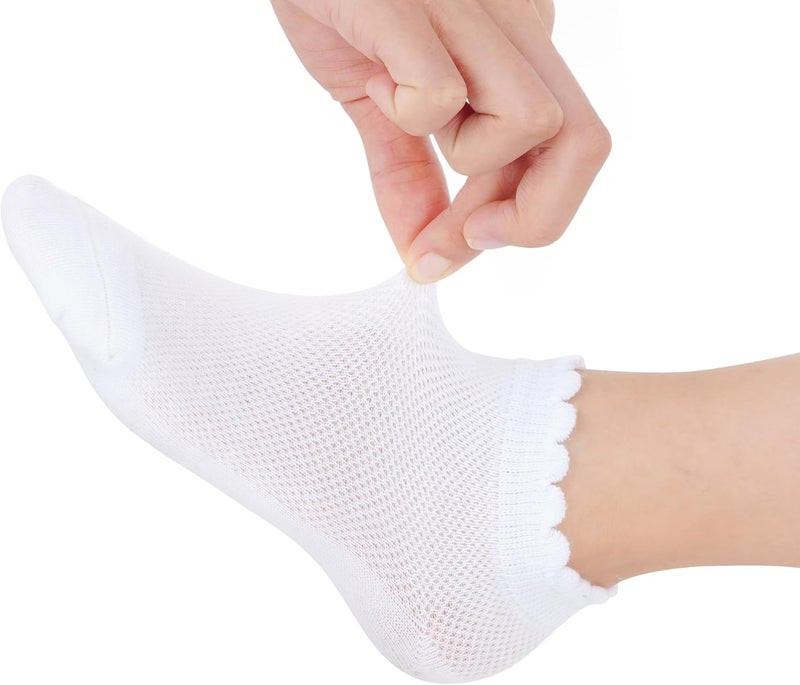 phnydreg 3 Pairs Girls Ruffle Socks Mesh Thin White Socks School Uniform Kids Cotton Crew Ankle Sock for Girls Frilly Dress Sock - Image 3